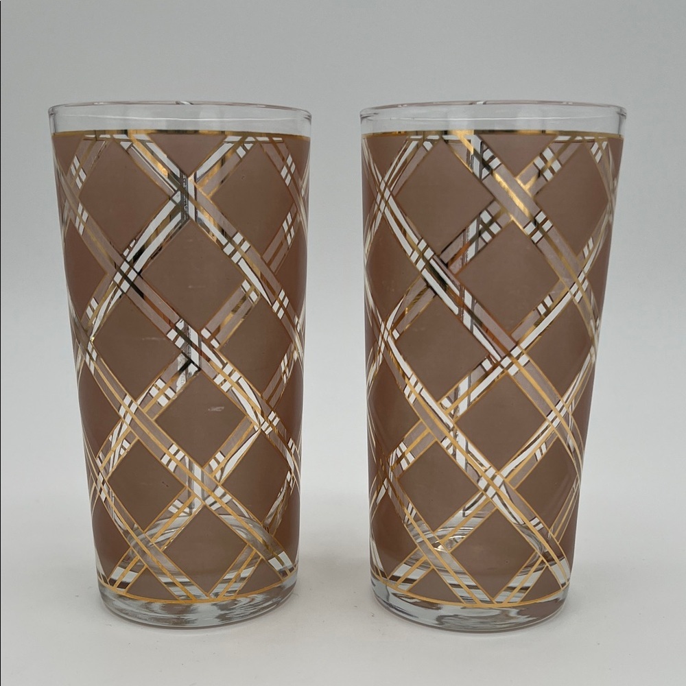 Vintage Georges Briard Highball Cocktail Glasses Barware Brown & Gold (Set of 2)